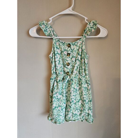 FabKids Girl's Floral Print Romper Shorts One Piece Size S 6/7 Green Pink - Picture 1 of 7
